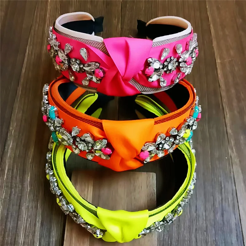 3 Candy Colors Rhinestone Headband Handmade Fabric Crystal Hairband Party Gem Hair Accessories For Women Girl Hair Accessori