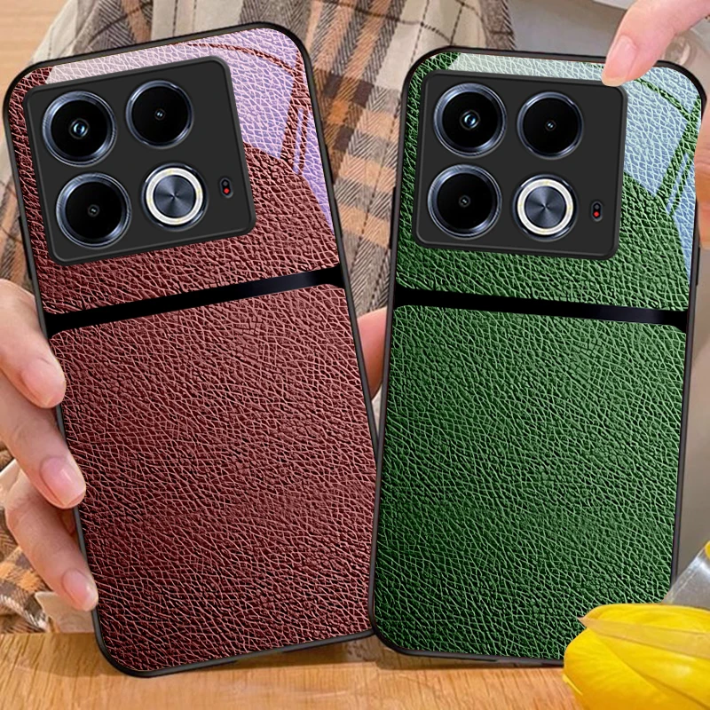 Red Leather Pattern For Infinix Note 40 4G 30i 12 G96 Smart 8 Hot 9 Play 10 11S 12 20i 50 Pro Plus 5G Tempered Glass Phone Case - view 3