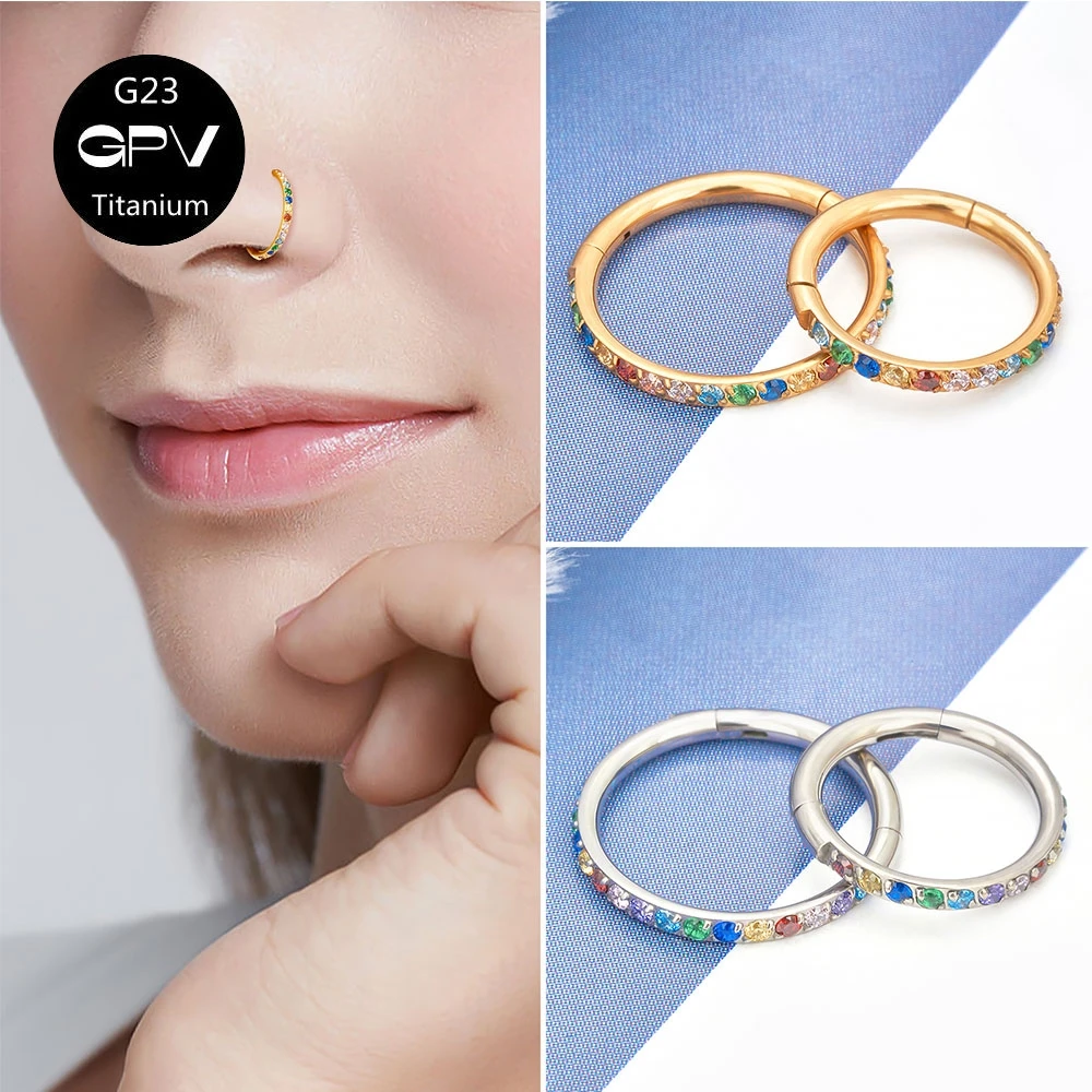 Couple Perforated Nose Ring G23 Titanium Alloy Inset 5A Colored Zircon Rock Hip-Hop Punk Body Piercing Jewelry Earrings