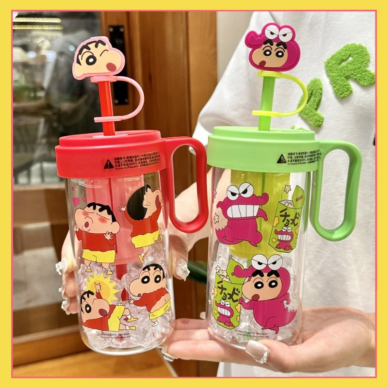 MINISO Crayon Shin-chan Tea Cup Glass Cup Good-looking Tea Water Separation Straw Cup Ornament Collection Toy Best Holiday Gift