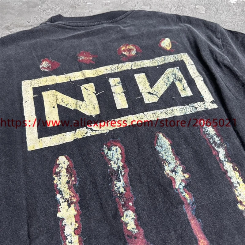 Nine Inch Nails Vintage Oversize T Shirt Men Women Top Quality Washed Tees Tops T-Shirt