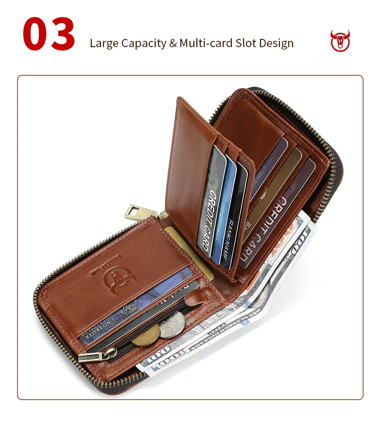 BULLCAPTAIN Geldbörse Retro Vintage Geldbörse Europäischer und Amerikanischer Horizontaler Stil Echtes Leder RFID Münz- und Kartenhalter Geldbörsen – Detail 15