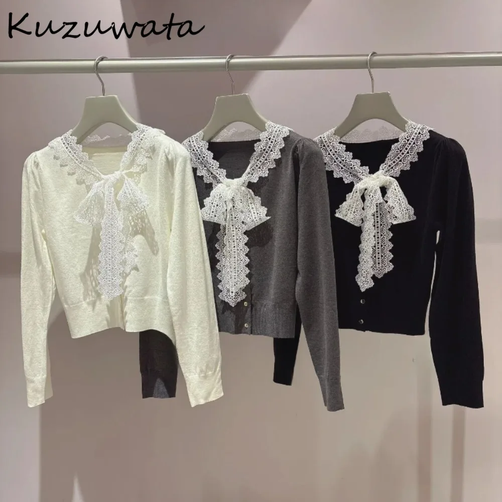 

Kuzuwata элегантный офисный женский милый свежий вязаный кардиган на шнуровке винтажный нежный кардиган в стиле вестерн японский универсальный французский новый джемпер с бантом