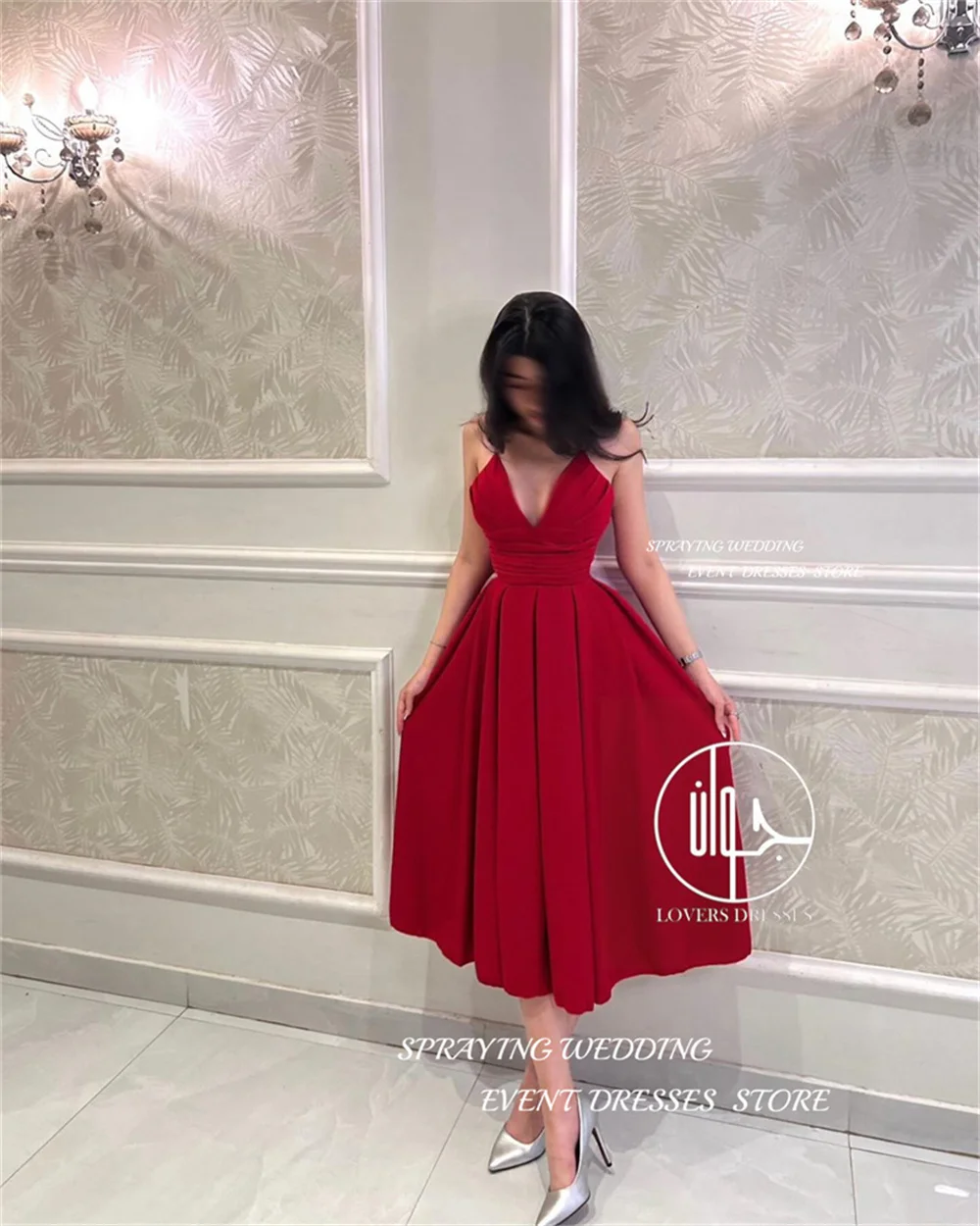 SPRAYING Sexy Red A-line Party Dress Sweetheart Collar Tea-Length Wedding Dresses 2024 Spaghetti Strap