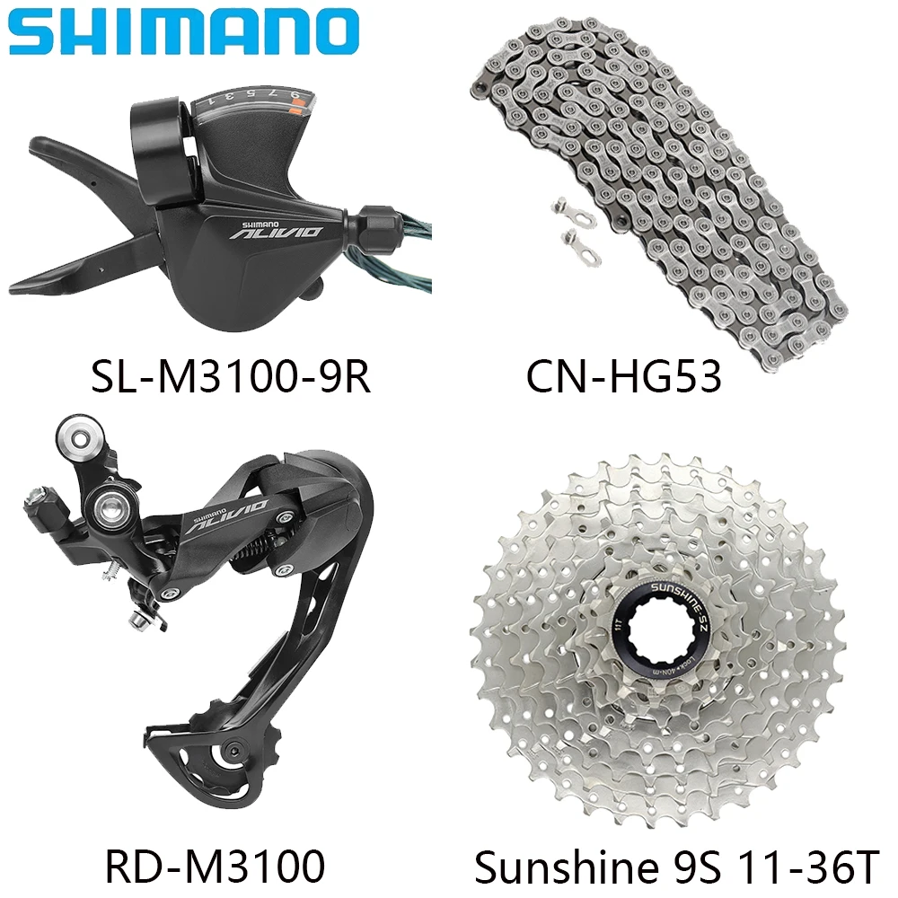 SHIMANO 9 Speed Bicycle Derailleur Kits HG53/KMC X9 Chain Sunshine 9s 11-36T/40T/42T Cassette For MTB Bike Parts