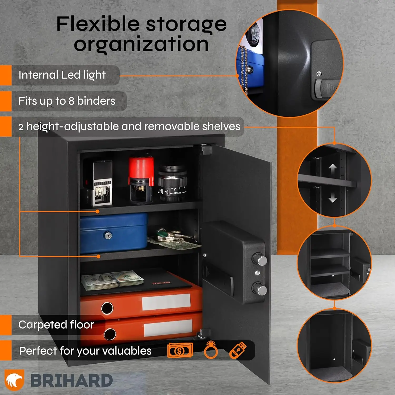 Cassaforte elettronica LCD Business XL 19,69"A x 13,78"L x 14,17"D con borsa ignifuga, grande cassaforte digitale per ufficio 2,12 piedi cubi con 2
