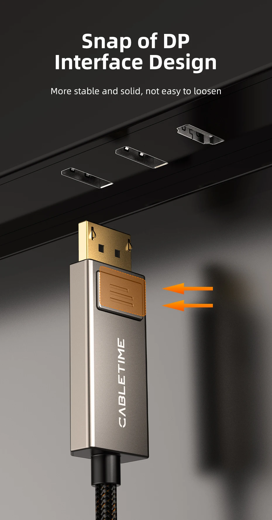 CABLETIME Displayport-zu-HDMI-Kabel 8K 60 Hz 4K Zinklegierung HDR 10 für Desktop-TV-Monitor LG Dell Snap DP1.4 HDMI 2.1-Kabel – Detail 10