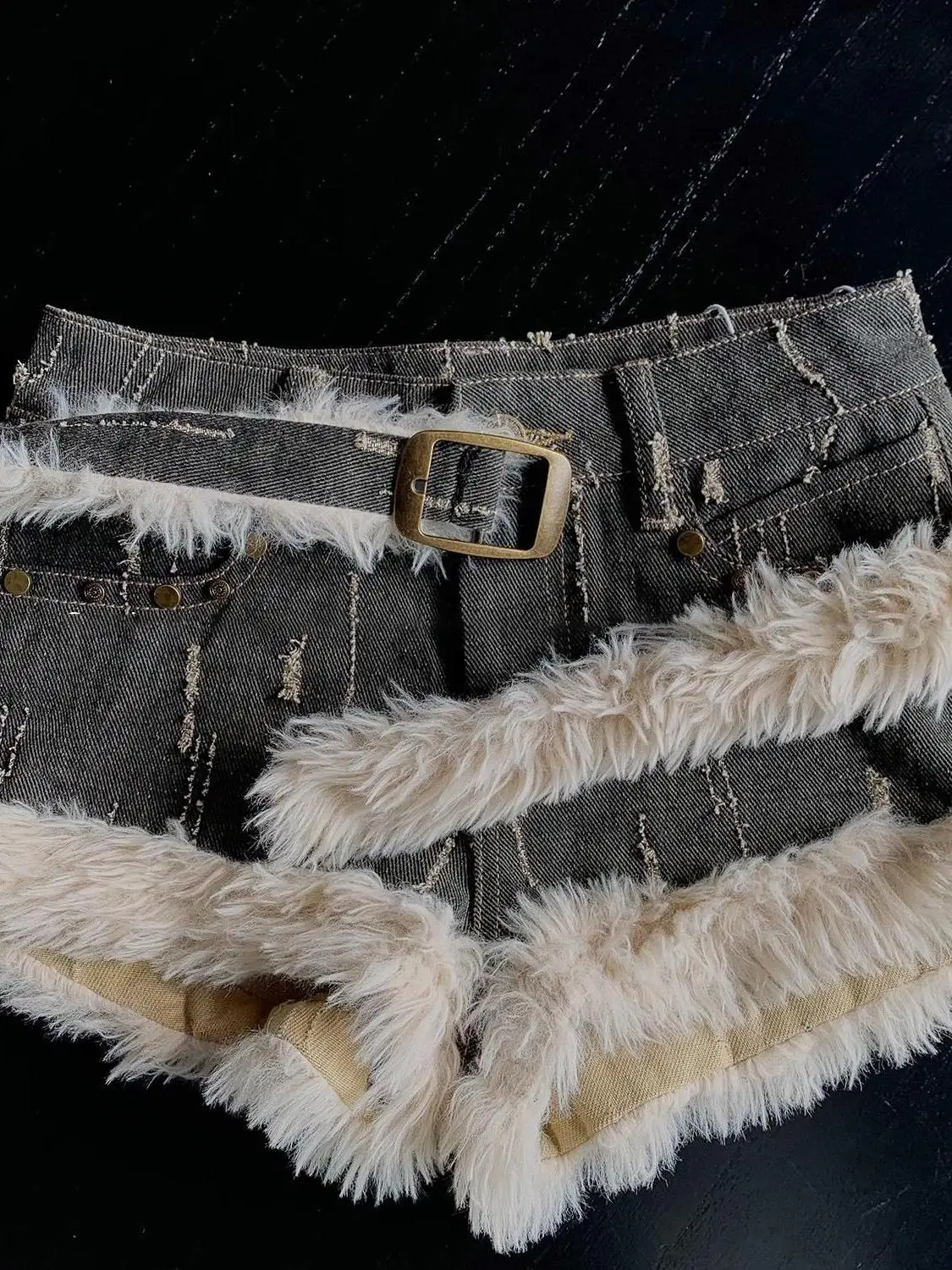 

Pure Wild Sni Retro Sexy Girl Sexy Fur Trimmed Low Waist Wrap around Hot orts Denim orts Low Waist Spicy Ladies orts