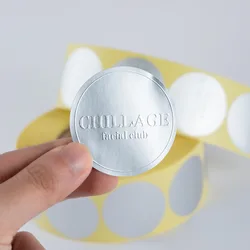 Customized Embossed Gold Silver Adhesive Stickers 2-9cm Circle Glossy Matte Metal Embossing Logo Name Labels with Text