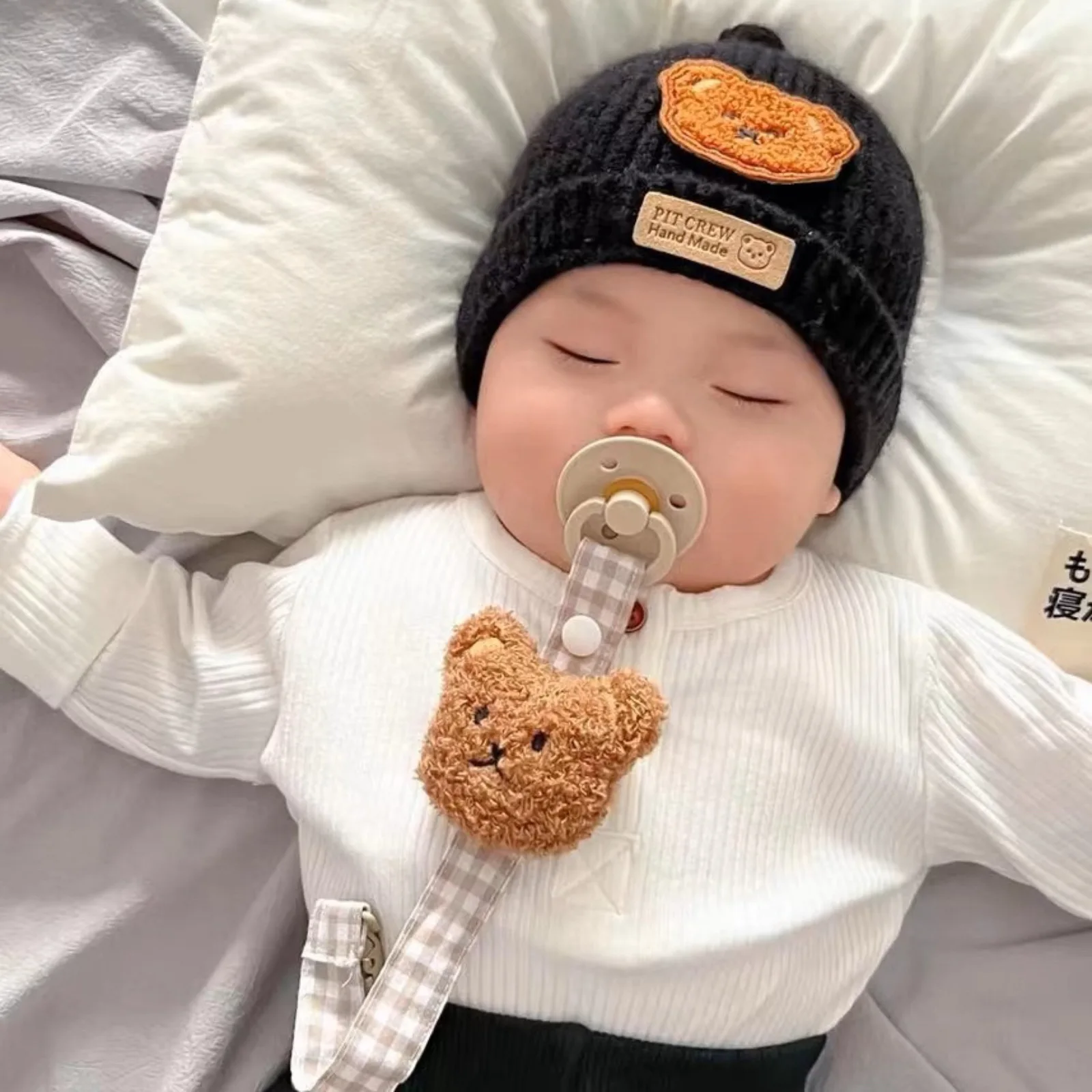 

New Fabric Bear Pacifier Anti-lose Chain Cotton Portable Teether Anti-lose Chain Pacifier Rope Baby Holiday Gift