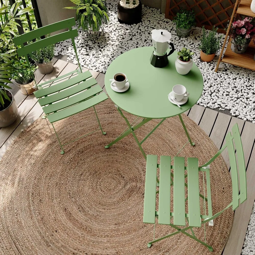 

3-Piece Steel Folding Bistro Set, Foldable Patio Furniture Set with Premium Frame, Outdoor Bistro Table and Chairs Set of 2 for