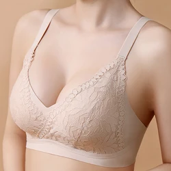 Stereoscopic Lace Embroidery Sweet Thin Women Lingerie Gathering Without Marks No Steel Ring Beautiful Back Woman bra