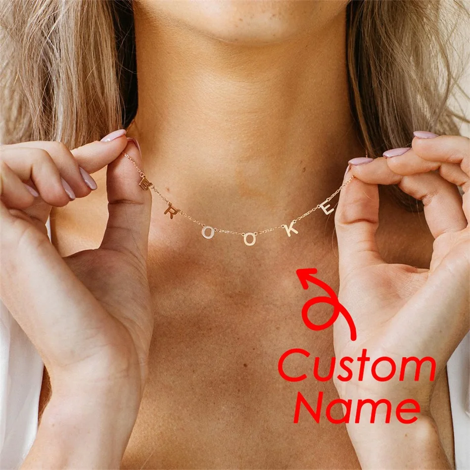 EMANCO Customized Stainless Steel Name Necklace Custom Personalized Letter Choker Necklace Pendant Nameplate Gift Dropshipping