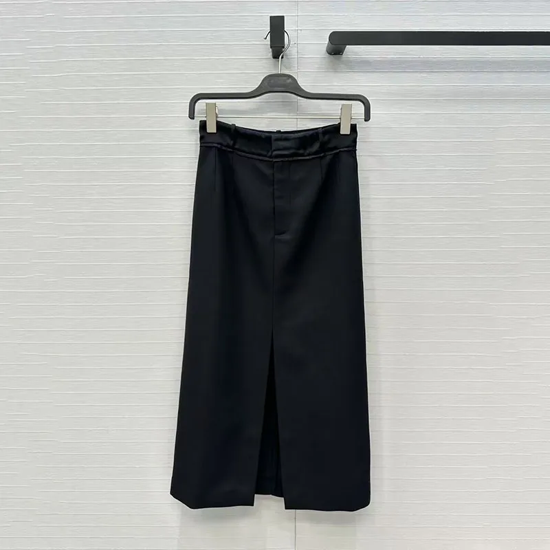 Women's Wool Skirt, Patchwork Split High-Waisted Long Skirt, Fashionable Elegant A-Line Skirt for Commuting, Fall, New Arrival,