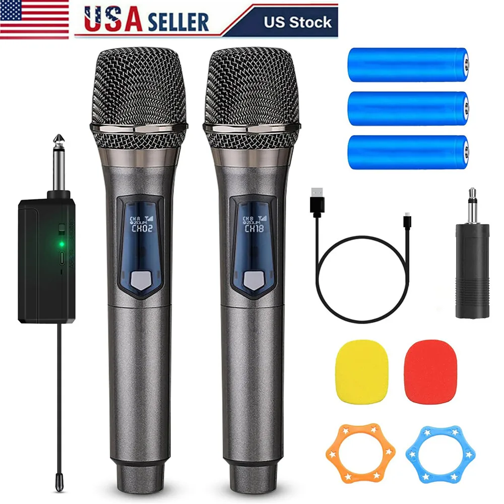 

Pro UHF Wireless Microphone System Set Dual Handheld Rechargeable Karaoke Gift