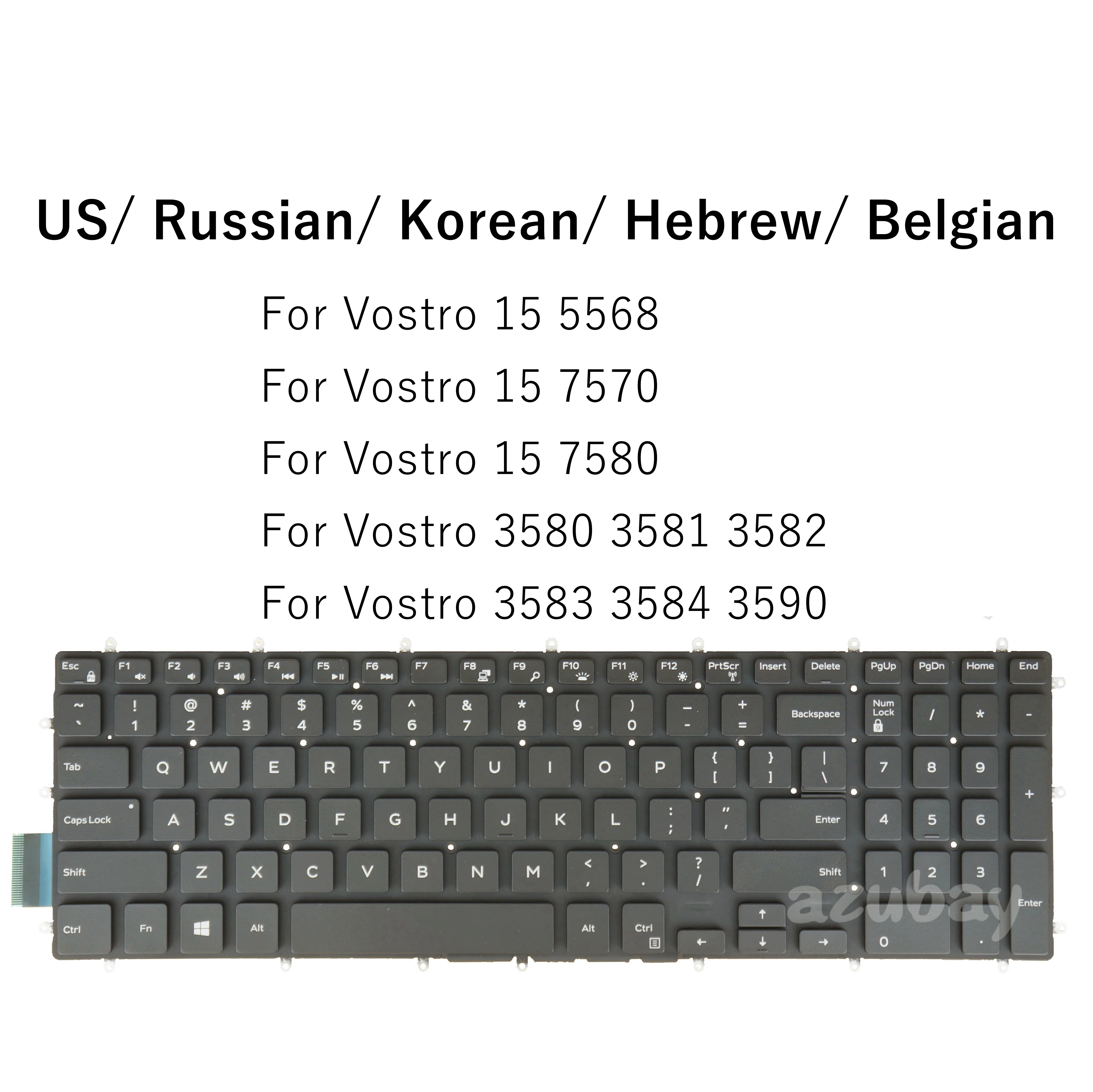 US Russian Korean Hebrew Belgian AZERTY Laptop Keyboard for Dell Vostro 15 5568 7570 7580 3580 3581 3582 3583 3584 3590 Backlit