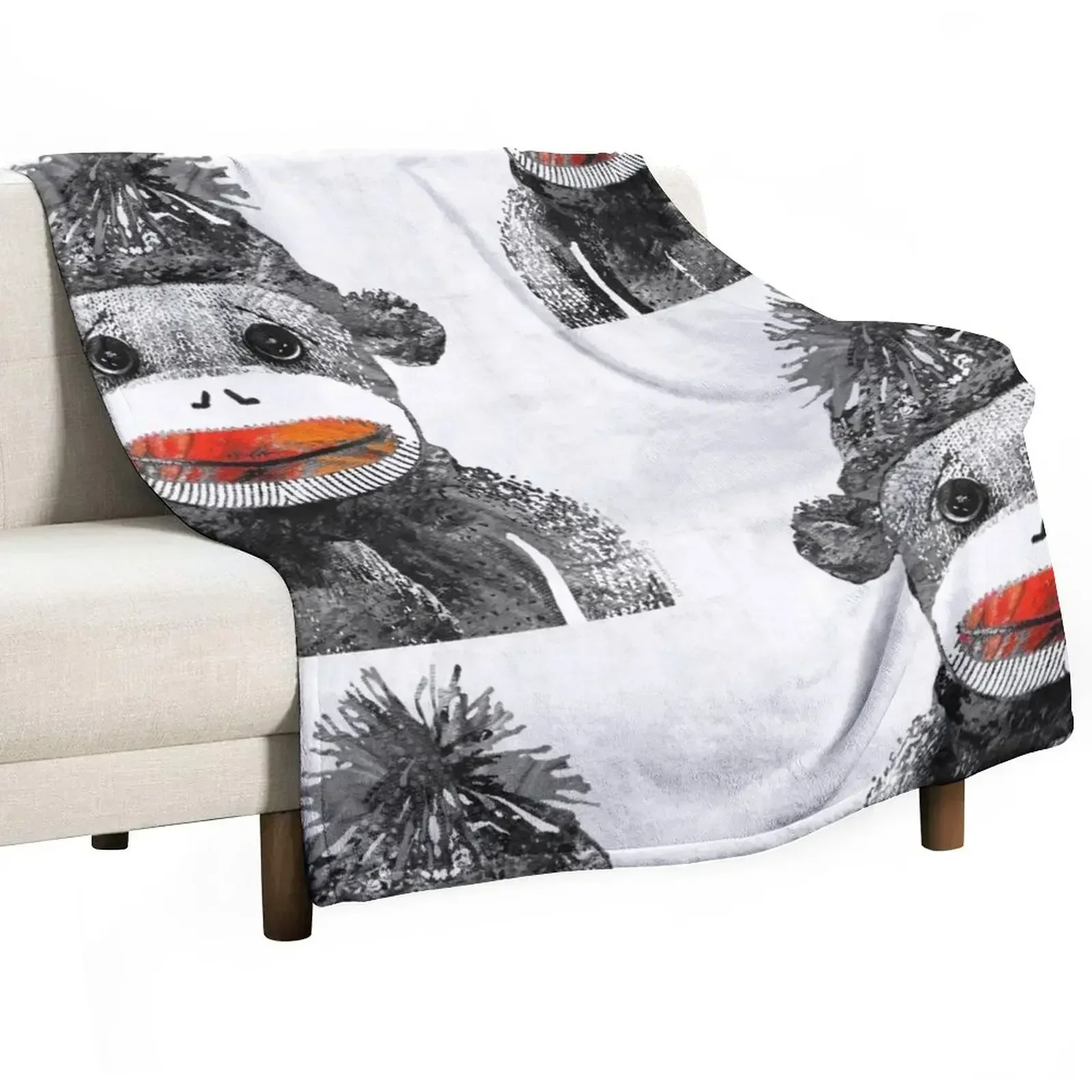 Sock Monkey Art In Black White And Red - By Sharon Cummings Throw Blanket Sofa Bed linens Beach Blankets