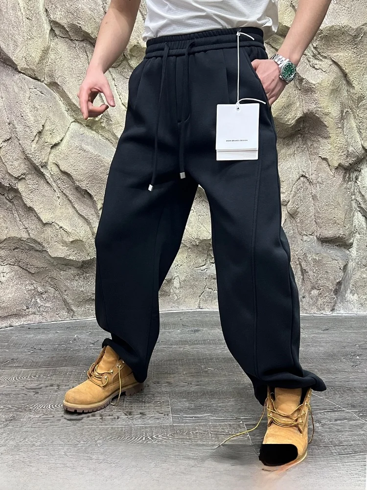 

Thiened Casual Pants for Men with Fce Inner Cut in Orlon Fabric Sle Autumn Winter Straight Leg Trousers
