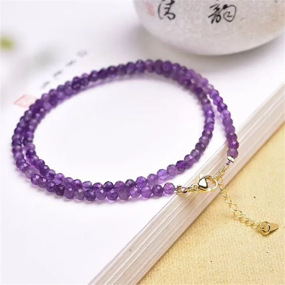 Natural Amethyst 3mm Beads Necklace Women Crystal Faceted Clavicular Chain Choker Necklaces Noble Leisure Evening Jewelry 40cm