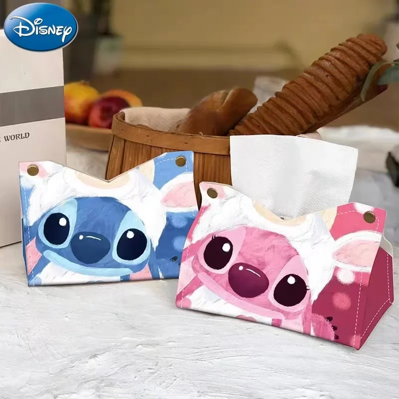

Disney Stitch Paper Box Home Living Room Napkin Holder Waterproof Car PU Tissue Storage Box New Leather Cartoon Tissue Box