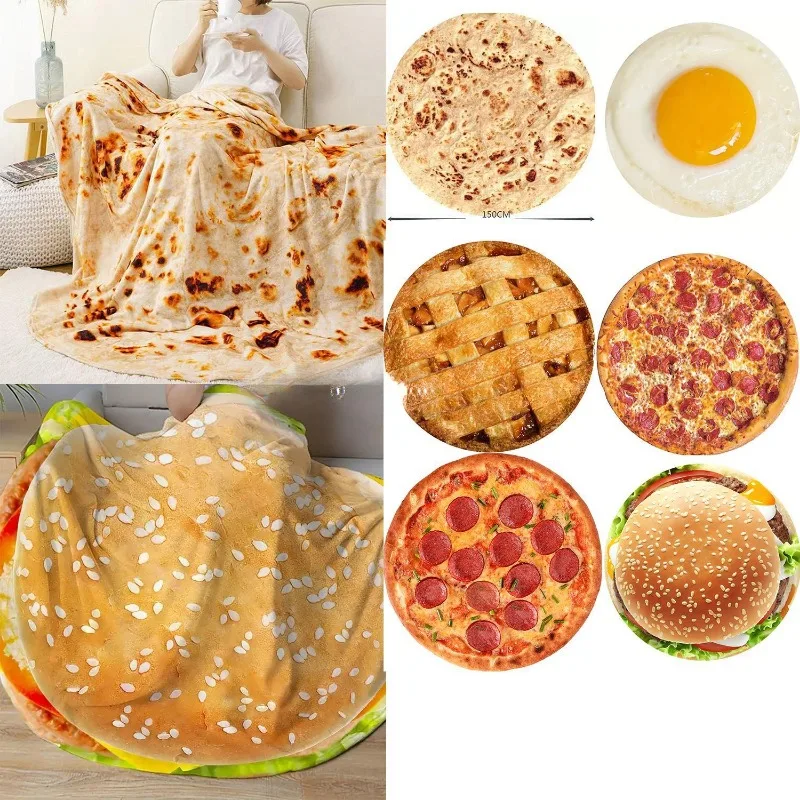 Manta de 150/180 cm, Manta para Comida, Siesta en la Oficina, Pizza, Hamburguesa, Sandía, Panqueque, Manta Minimalista para Sofá, Manta para Picnic