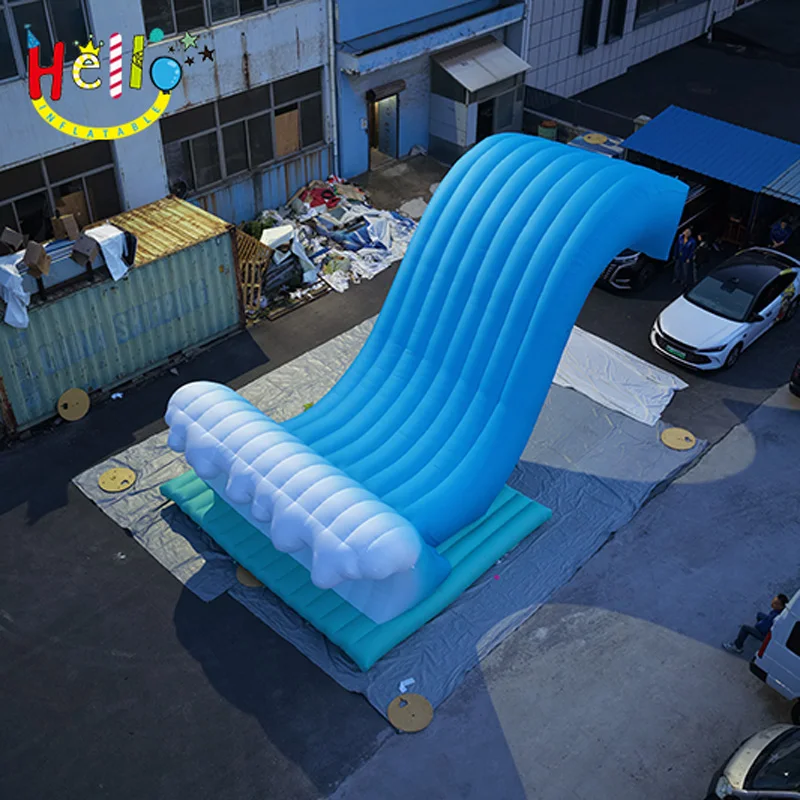 Giant Blue Inflatable Waterfall Slide Wave Design Custom Outdoor Water Park Amusement Inflatables for Kids