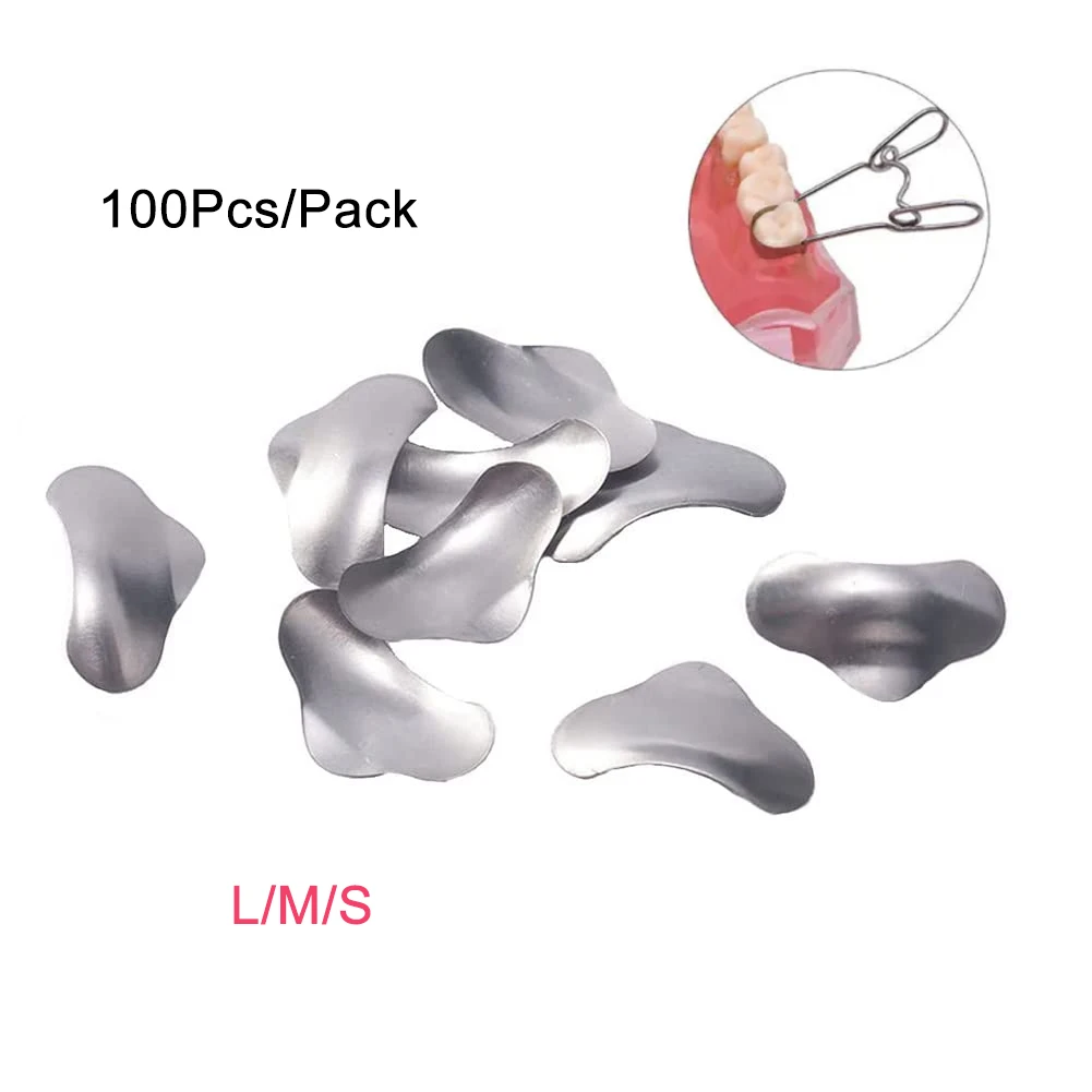 100 szt. Matryc dentystycznych matryc z wyciętym metalowym kształtem matrycy pielęgnacja jamy ustnej twardości elastyczne paski matrycowe narzędzie