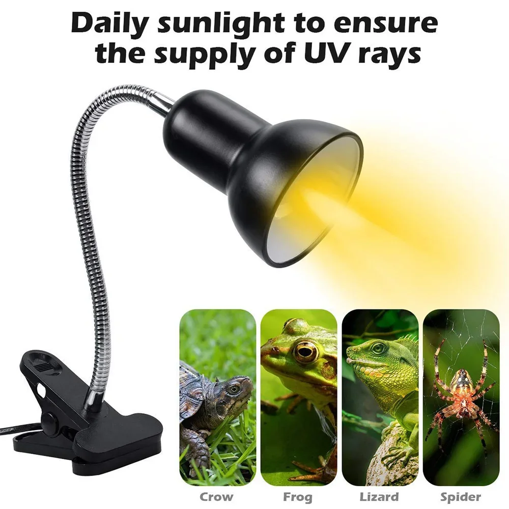 360 Degree Rotation Heating Lamp Lampstand Durable Reptile E27 Lampholder Uva+Uvb Reptiles Dimmable Lampshade for Lizard Turtle