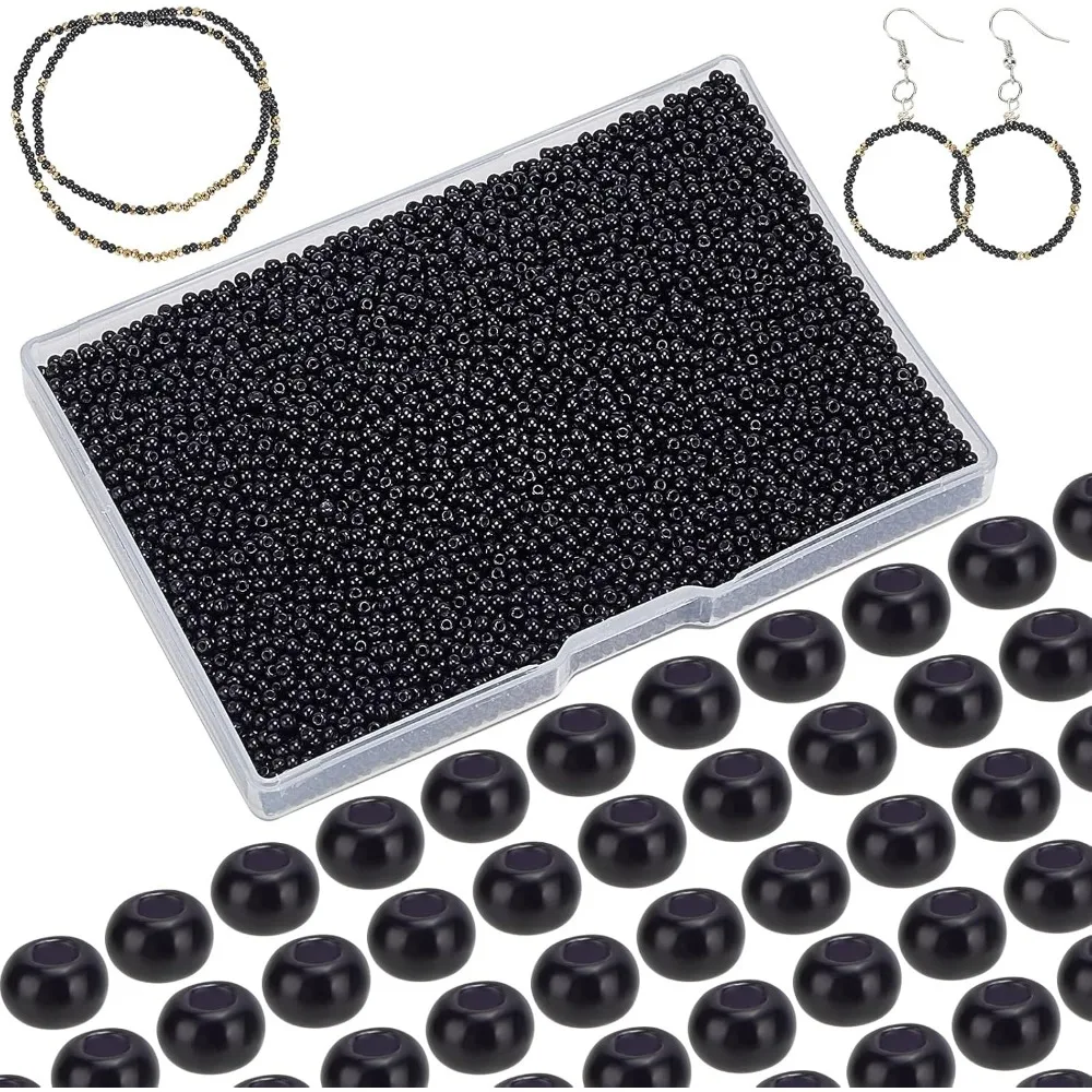 10000 Pcs 12/0 Glass Seed Beads, 2mm Opaque Black Round Waist Beads Mini Spacer Beads with Container Box for Jewelry Earring