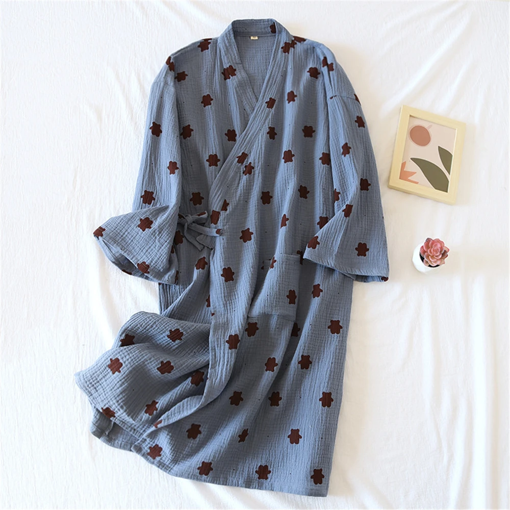 

2022 Japanese Style Kimono Spring Summer New Cotton Crepe Ladies Thin Nightgown Men Women Bathrobe Robe Home Service Pajamas