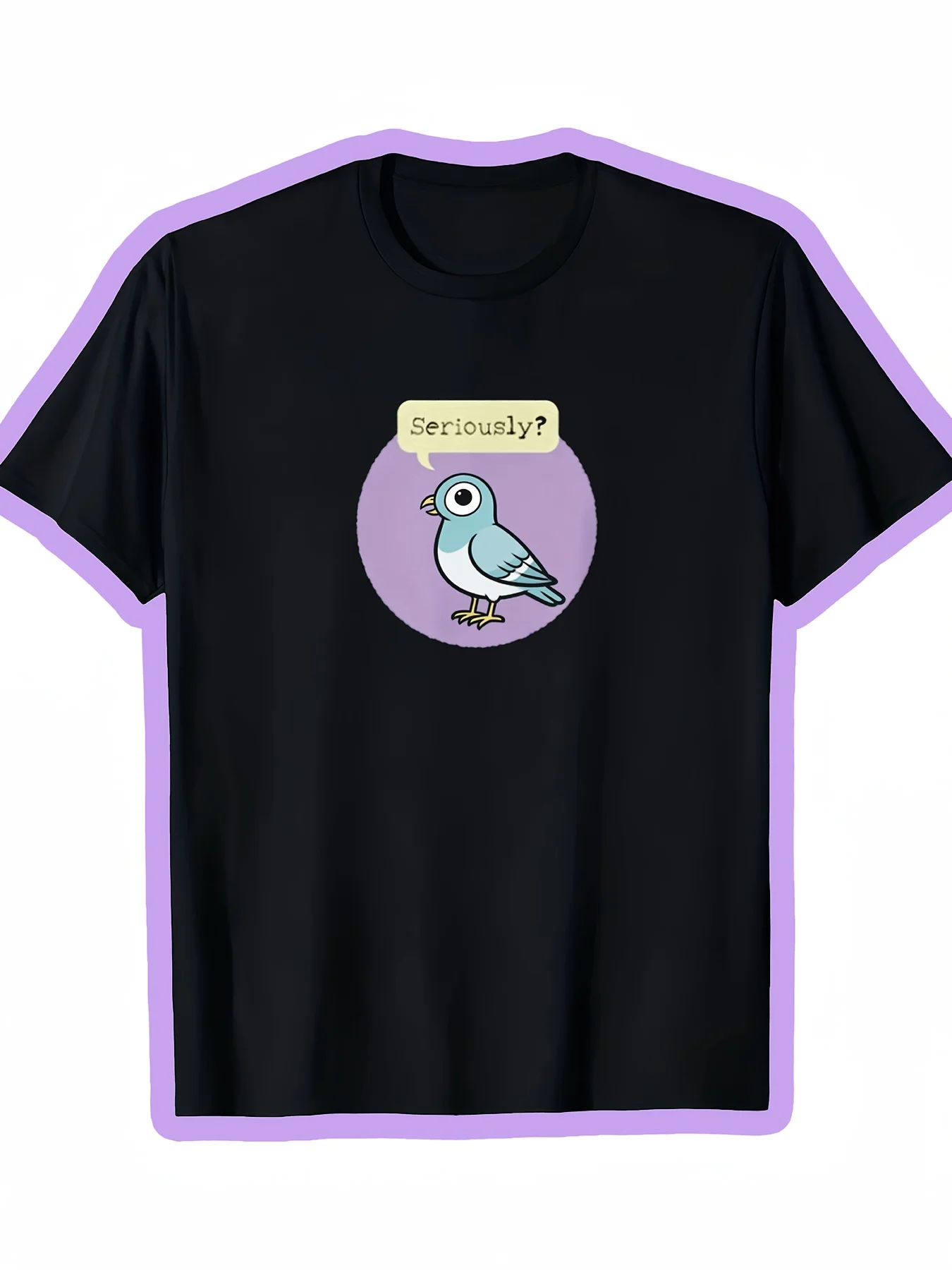 Men'S Short-Sleeve Round Neck T-Shirt, Serious? Fun Pigeon Design, Suitable for Casual Wear in All Seasons