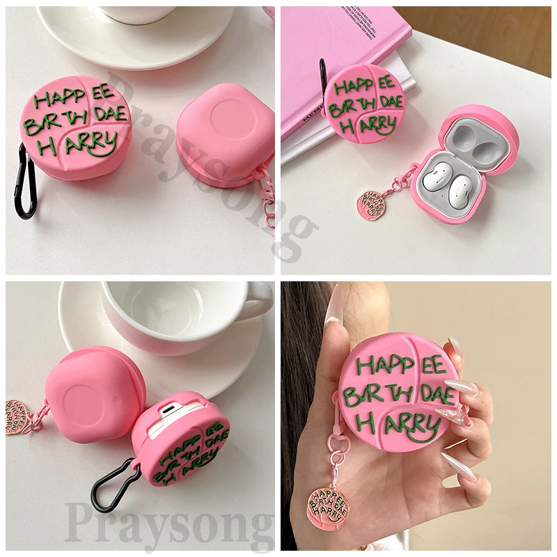 Creative Cake Buds 2 Pro Case Decor for Samsung Galaxy Buds FE Cover for Samsung Buds Live Cartoon Silicone EarBuds Box Funda