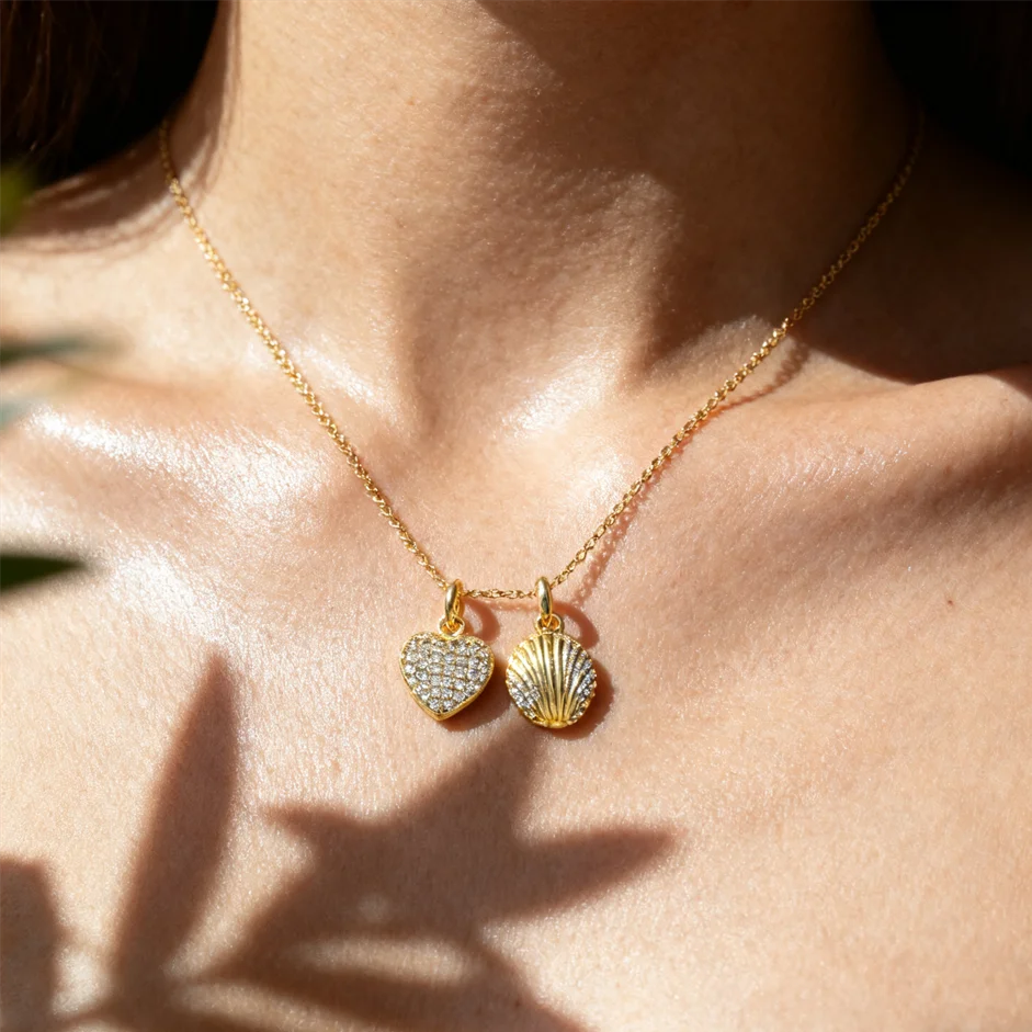 2 uds colgantes de latón Zirconia cúbica elefante Shell corazón dijes joyería DIY para Mujeres Hombres moda collar fabricación de pulseras