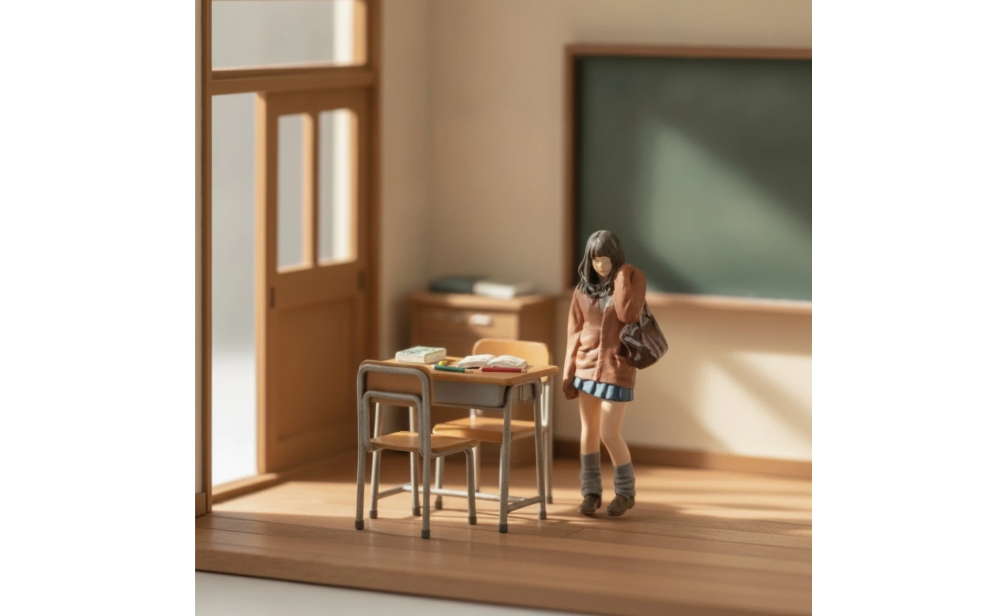 School Girl Miniature Hand-Painted 3D Printed Figurine for Hobbyists, Diorama, Model Scene