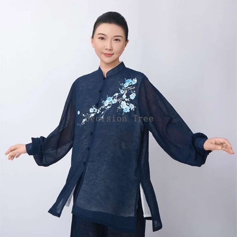 2026 new female breathable wushu clothing set chinese retro long sleeved top pants 2-piece women's tai chi performance costume