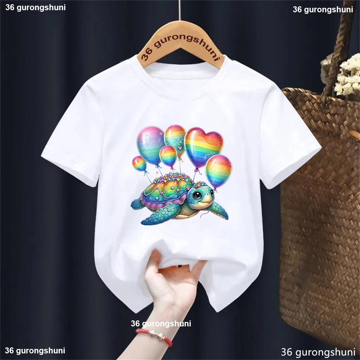 Beautiful Kids Clothes Rainbow Turtles Love Balloons Printed Tshirt Girls/Boys Harajuku Kawaii Children'S Clothing T-Shirt Tops