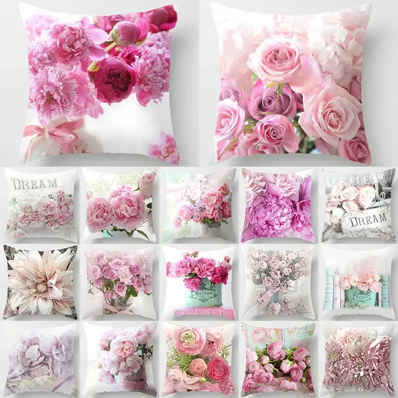 

45*45cm Pink Rose Flower Lover Cushion Cover Home Decor Throw Pillow For Sofa Bed Car Pillow Case Party Wedding Decoration 40827