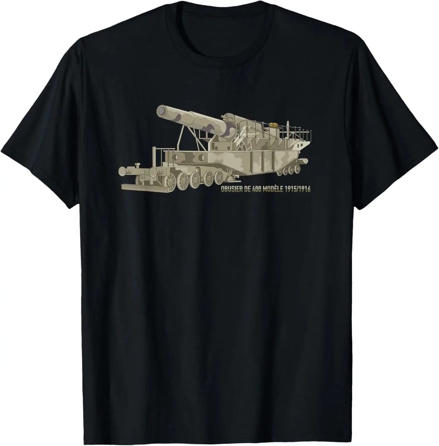 

Obusier De 400 Modèle 1915 1916 French Army WW1 Railway Gun T-Shirt Short Sleeve Casual 100% Cotton Shirts