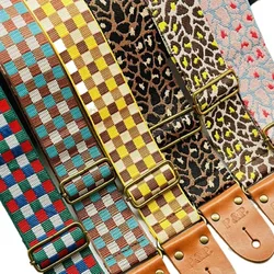 PP Adjustable Guitar Strap Jacquard Checker, Leopard, Suitable for Steel-string Acoustic Guitar, Instrument Accessories