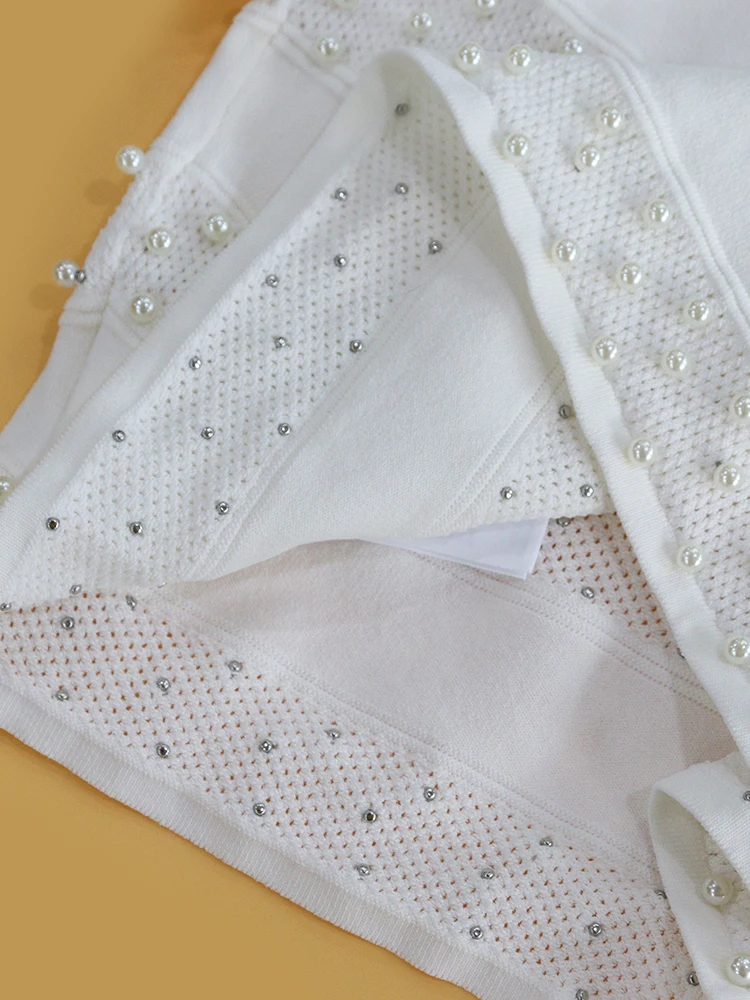 Maglieria Heidd Heavyweight Pearl Detail Bianco ort Sve Faion Lusso da donna Sle rotondo Ne ort Lunghezza Fibra di poliestere