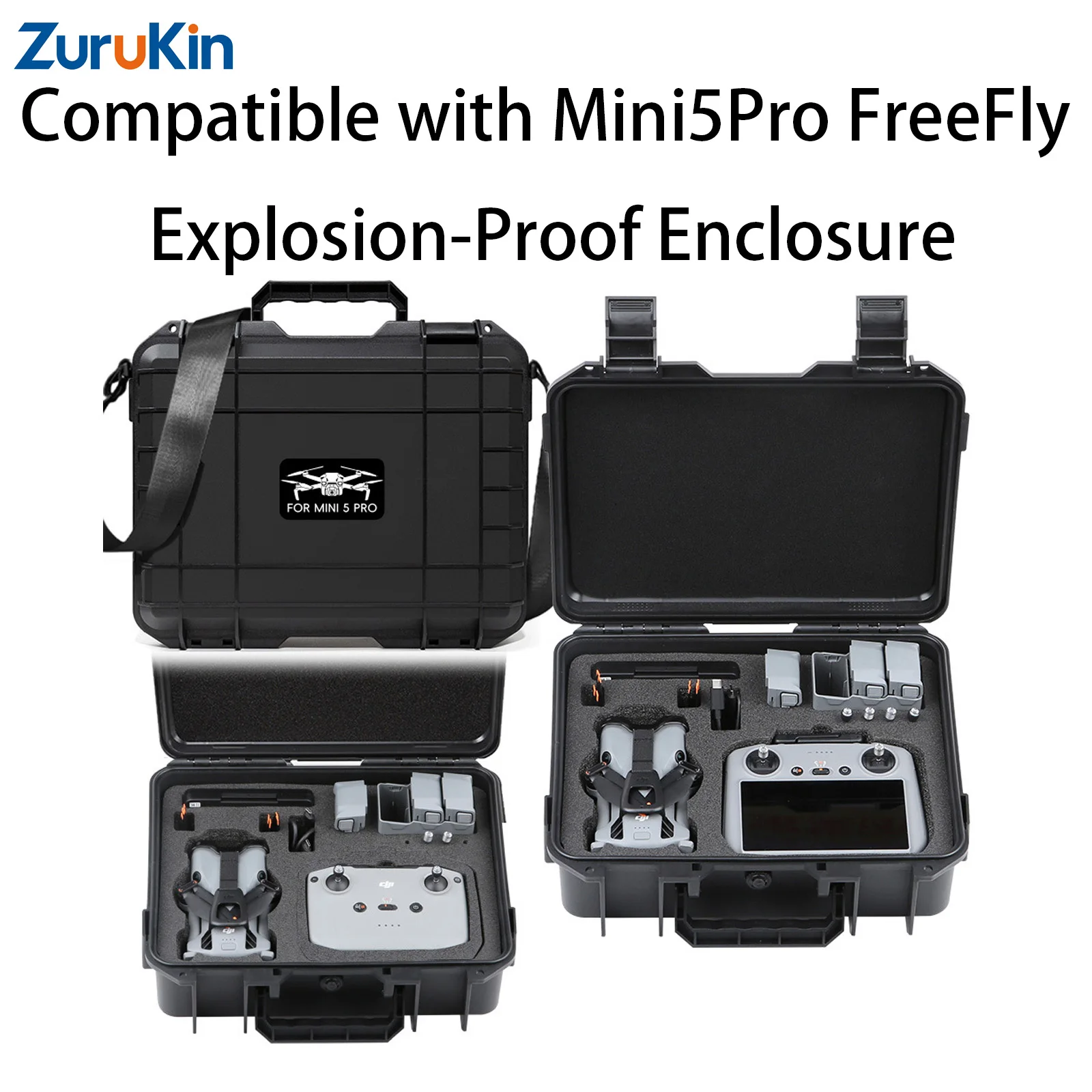 Hard Explosion-Proof Case For Dji Mini 5 Pro Fly More Combo Black Pp Material Portable Travel Carrying Case With Shoulder Strap