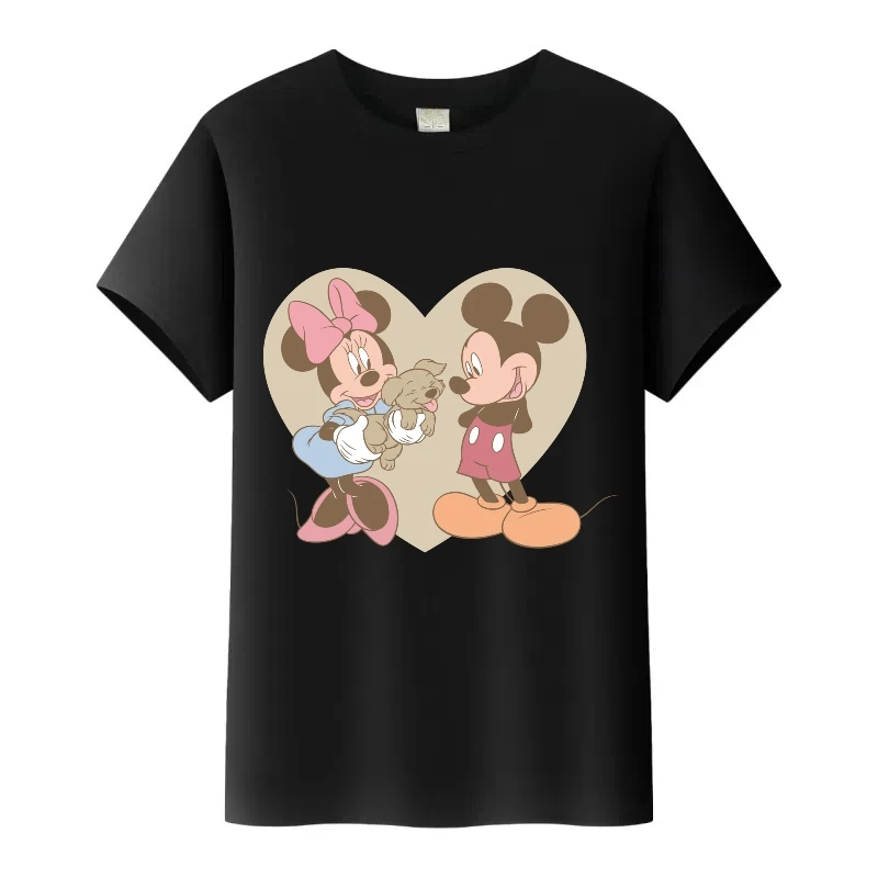 

Fashion Kids t-shirt Family Tees Blouse Disney Cartoon Mickey Mouse Love Minnie Print Clothes Summer Man Top O-Neck Women Tshirt