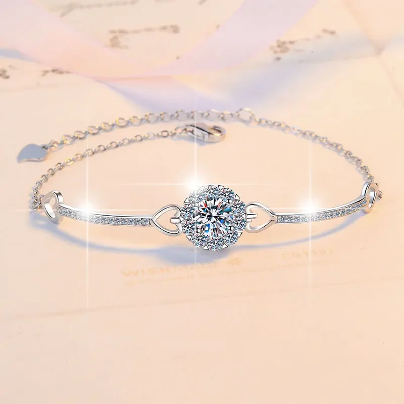 Briex Jewelry Sparkling Double Element Bracelet Women's 1CT Moissanite PT950 Platinum Party Street Must-have