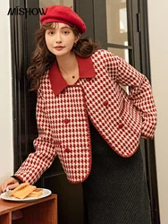 MISHOW Women's Houndstooth Jacket 2024 Autumn Winter Loose Double Breasted Outerwear Office Lady Soft Crop Coat Top MXC47W0082