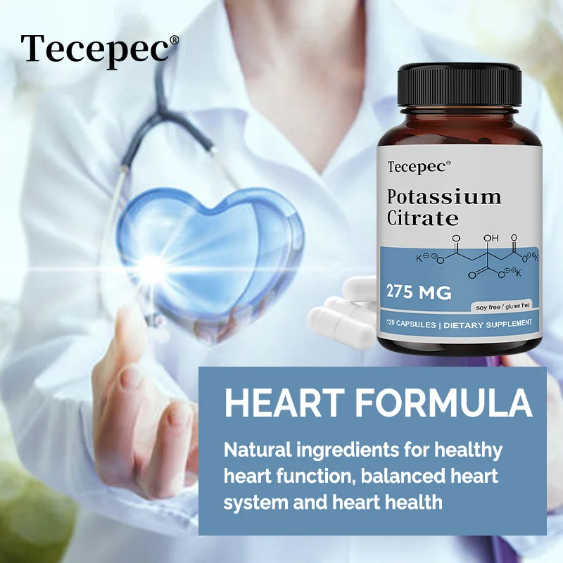 Tecepec Potassium Citrate Supplement 275 Mg - for Heart, Joint, Bone, Kidney, Cell Health, Soy Free, Gluten Free