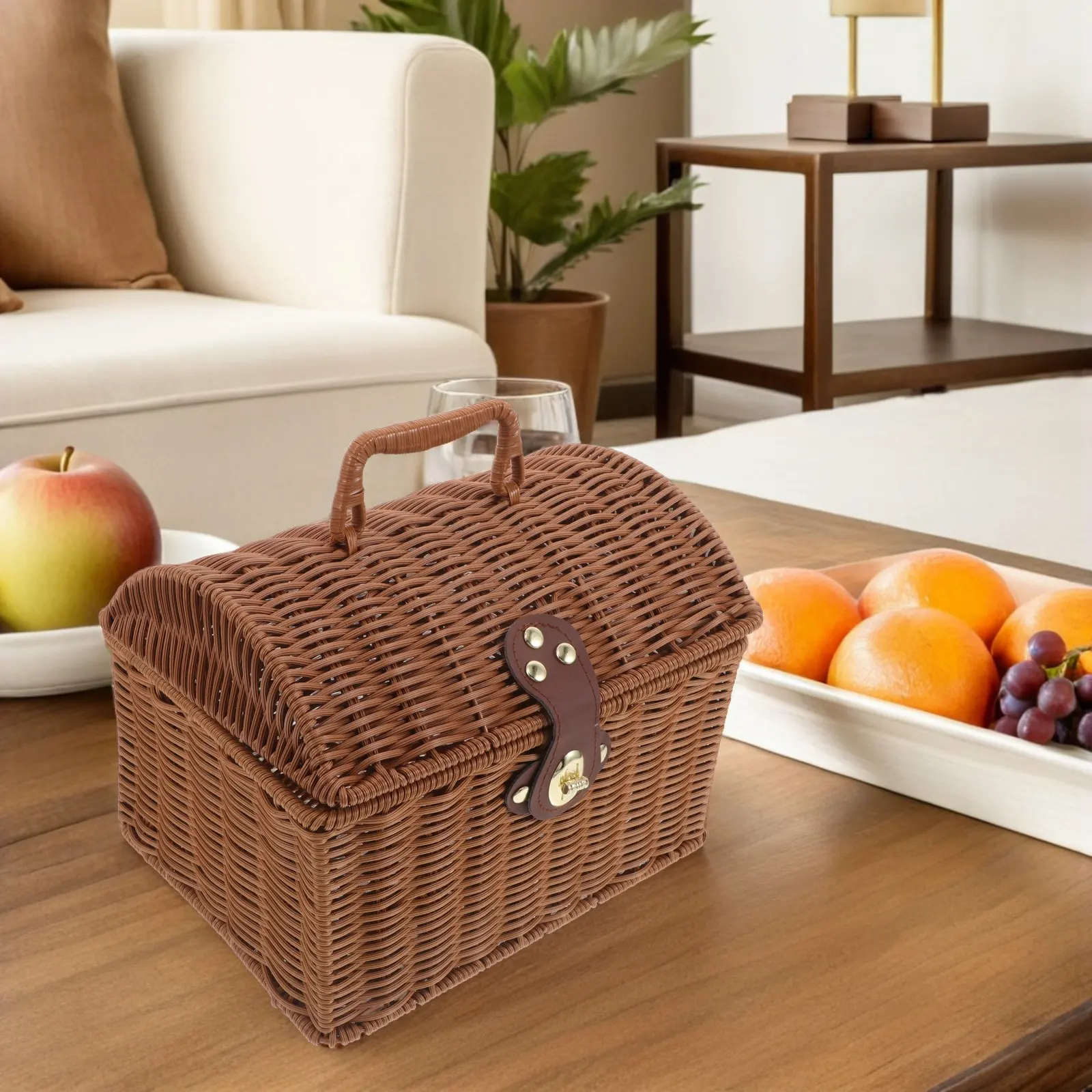 Mini Woven Mahjong Case – Portable Vintage Storage Basket for Travel, Game & Dollhouse Organizer (20x15.5x15cm)