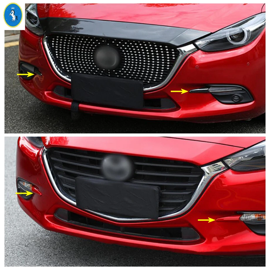 ABS Auto Front Bumper Fog Lights Lamps Eyelid Eyebrow Cover Trim For Mazda 3 Hatchback Sedan 2017 2018 Red / Carbon Fiber Look