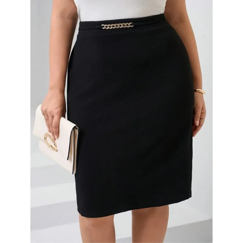 Falda elástica de longitud media de talla grande 1XL-5XL para mujer, falda ajustada de cintura alta a la moda hasta la rodilla para mujer