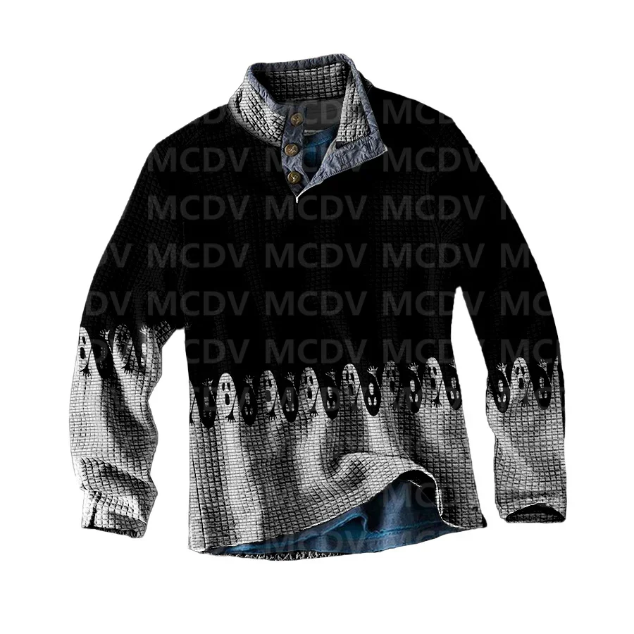 Men's Long Sleeve Casual Top Halloween Ghost 3D Printed Casual Men's Polo Pullover Men Sweater