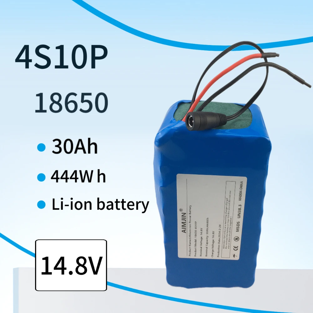 

4S10P 18650 Rechargeable Li-ion Battery 14.8V 30Ah 444Wh with BMS & 16.8V Charger for Inverter Smart Robot High-power Equipment